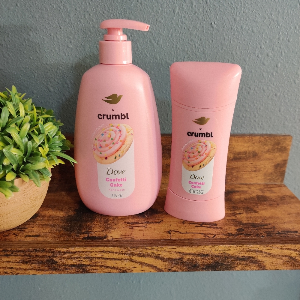 Dove crumble confetti cake hand wash deodorant set of 2 new moisturizing bundle